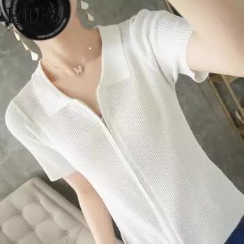 INDFS Женские модные повседневные летние и весенние однотонные рубашки-поло с короткими рукавами и принтом, блузки и рубашки S чёрный