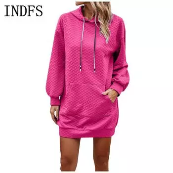 INDFS Женские модные повседневные однотонные худи и свитшоты с капюшоном и длинными рукавами с принтом S розы красного