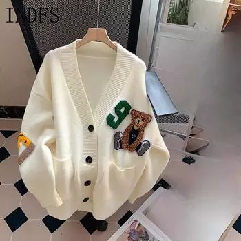 INDFS Женские модные повседневные свитера с длинным рукавом и V-образным вырезом на осень-зиму Size: One Size