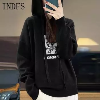 INDFS Женские модные повседневные толстовки с капюшоном и длинным рукавом M чёрный