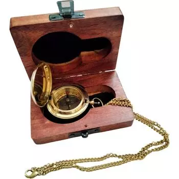 India Brass push button lid compass chain with gift wood box Compass (Gold