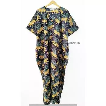 Индийский черный длинный тигровый принт в стиле хиппи, хлопковое макси-женское ночное платье-кафтан, платье CKFTN-SCRN-FULL-BUYIT-146