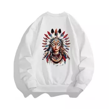 Indian Fashionable Printed Top, Autumn and Winter Casual Sportswear, Cotton Sweatshirt M белый