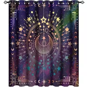 Затемняющие шторы в индийском стиле с мандалой для спальни, богемный дизайн, теплоизоляционные шторы с высокой степенью затемнения, 2 шт. W55 X H120cm X 2&HOOK