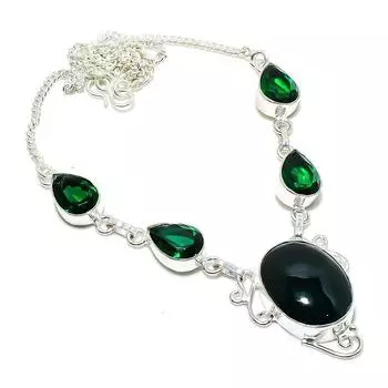 Ожерелье из серебра 925 пробы с индийским моховым агатом и диопсидом 18 дюймов m6A94 зелёный