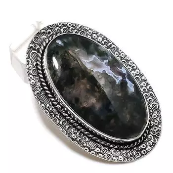 Indian Moss Agate Gemstone Handmade 925 Sterling Silver Gift Pendant 2.25 I9M41