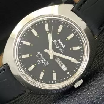 ИНДИАНСКИЕ HMT RAJAT 6501 АВТОМАТИЧЕСКИЕ МУЖСКИЕ ЧАСЫ DAY&DATE ЧЕРНОГО ЦИФЕРБЛАТА a431911-2 R109-a431911