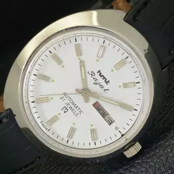 ИНДИАНСКИЕ HMT RAJAT 6501 АВТОМАТИЧЕСКИЕ МУЖСКИЕ ЧАСЫ DAY&DATE БЕЛОГО ЦИФЕРБЛАТА a431914-2 R109-a431914