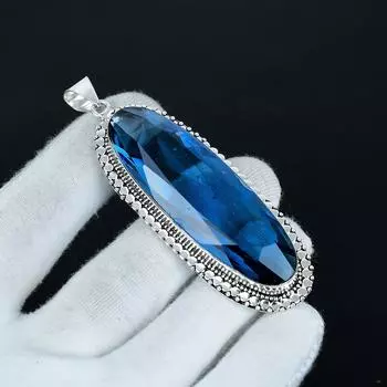 Indicolite Pendant, 925 Sterling Silver Pendant, Handmade Pendant, Antique Pendant, Indicolite Gemstone Pendant, Birthday Gift 2.56 синий