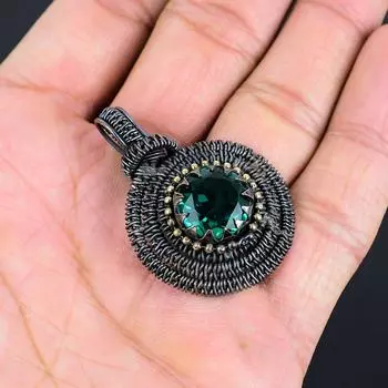 Индиголит драгоценный камень ручной работы медная проволочная обертка ювелирное украшение кулон для любви 1.77 Inches синий