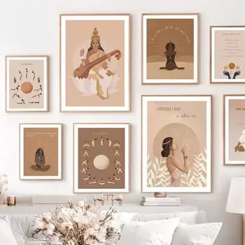 Индийская богиня йоги Солнце женщина цитата настенная живопись холст картины плакаты на скандинавскую тему и принты настенные панно для гостиной декор в стиле бохо A4 21X30cm No Framed