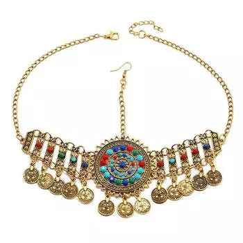 Индийская цепочка на голову для женщин арабского золотого цвета с монетами и кисточками свадебный головной убор свадебные аксессуары