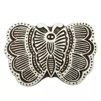 Индийская деревянная печать с изображением бабочки ручной работы 4 L X 5.5 W Inches коричневый