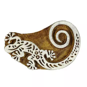 Индийская деревянная ящерица ткани штемпелюет деревянную печать блока печатания декоративную 1.6 x 3 Inches коричневый