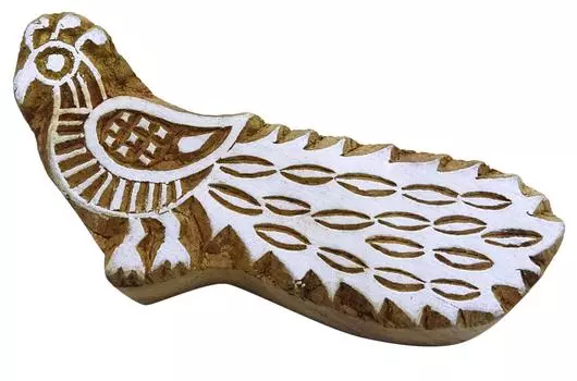 Индийская деревянная ткань штемпелюет деревянную печать павлина блока печатания декоративную 1 L X 3.7 W Inches коричневый