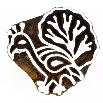 Индийская деревянная ткань штемпелюет деревянную печать павлина блока печатания декоративную 2.2 L x 2.4 W Inches коричневый