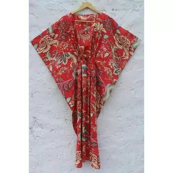 Индийская красная длинная роза с принтом хлопка в стиле хиппи макси женская ночная рубашка в стиле бохо платье-кафтан CKFTN-SCRN-FULL-BUYIT-029