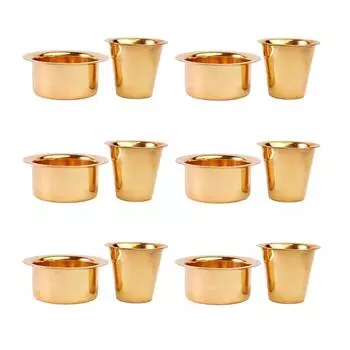 Индийская латунная кофейная чашка Давара/Дабара и стакан для подачи фильтрованного кофе/чая/Традиционная кумбаконамская дабара гладкая - 150 мл (Набор из 6)