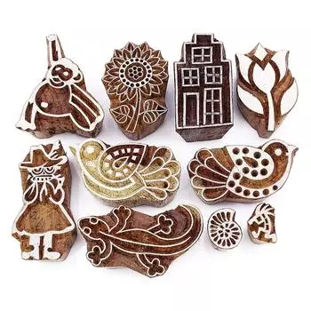 Индийская марка для вырезок для глиняного текстиля, печатный блок, деревянный блок, партия из 10 Size - 2.5 L x 1.5 W Inches (approx) коричневый