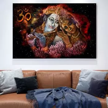 Индийская пара Кришна и Радха, художественные картины на холсте, современные постеры, принты, настенная картина для гостиной, Настенный декор, Куадрос 21x30cm No Frame