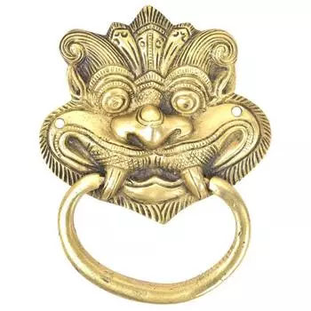 Индийская полка Латунный дверной молоток в виде головы дракона - Золотой Декоративные элементы для главной двери Латунь - Георгианский дверной звонок-кольцо