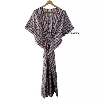 Индийская роза с принтом хиппи, белое хлопковое женское макси-пляжное платье-кафтан CKFTN-SCRN-FULL-BUYIT-162