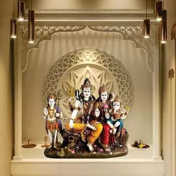 Индийская ручная резьба Бог Шива Семья Смола Статуя Идол Скульптура Многоцветный | Высота 7 дюймов/Религиозный предмет для пуджи-Предмет интерьера