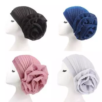 Индийская шляпа Тюрбан Шляпа Химиотерапия Большой цветок Яркий шелковый мусульманский платок 58cm красный