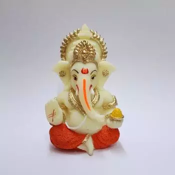 Индийская смоляная статуэтка Господа Ганеши для приборной панели автомобиля, дома, офиса | Статуя Ганапати для декора мандира | Статуэтка Ганеши ручной работы (Красный и слоновая кость