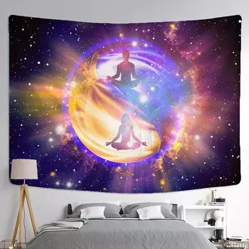 Индийская статуя Будды, гобелен, настенная мандала, психоделика, йога, мужской и женский ковер для медитации, декор в стиле бохо, фоновая ткань 95x70CM