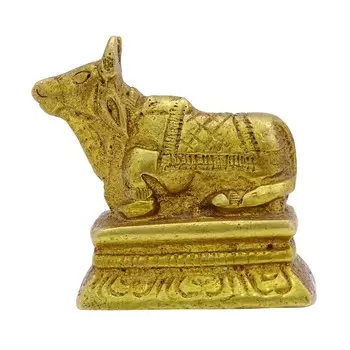 Индийская статуя латунные металлические украшения религиозный Нанди божественный стол домашний декор 2 X 2 Inches золотой