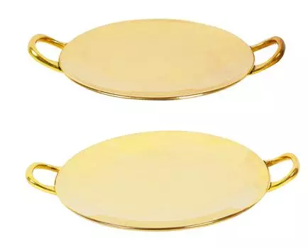 Индийская традиционная сервировка Trifri Tawa с ручкой, аутентичная столовая посуда, столовая посуда, набор из 2 латунных принадлежностей Option1-6.8 inches
