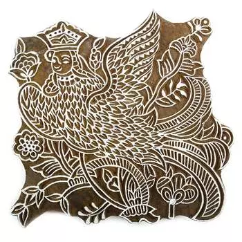 Индийские деревянные марки Печать с изображением ангела и птицы, ручная резная печать, текстильная печать 5.5 L X 6.2 Inches коричневый