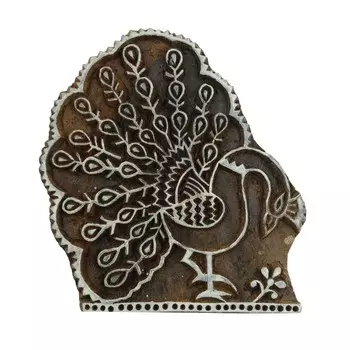 Индийские деревянные марки с павлином Керамика Штамп ручной работы блочная печать Текстильная марка 4 x 3.5 Inches