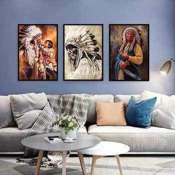 Индийские изображения, картина, рисунок девушки с перьями, холст, настенная живопись, постеры, принты для гостиной, украшения дома A5-148x210mm