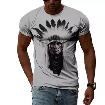 Индийские племенные вожди, летняя индивидуальная 3D печать Харадзюку, повседневная свободная дышащая мужская футболка с круглым вырезом и короткими рукавами, топ S