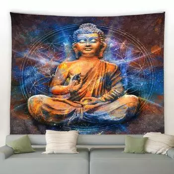 Индийский Будда Медитация Психоделическая Сцена Домашний Художественный Декор Гобелен Хиппи Бохо Декор Мандала Лист Диван Одеяло 100X75CM
