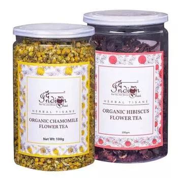 Индийский чай - комбо, ромашковый чай и чай из гибискуса, органический, по 100 граммов каждого, помогает пищеварению, иммунитету, здоровью кожи и сердца, не содержит кофеина