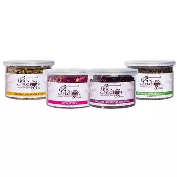 Индийский чай - комбо, ромашковый чай, лепестки роз, чай из гибискуса и мяты, для сна, снятия стресса, травяной чай, 25 г каждого, (4 х 25 г)