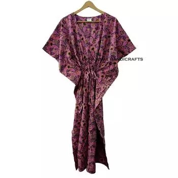 Индийский цветочный принт в стиле хиппи, розовое хлопковое женское макси-пляжное платье-кафтан CKFTN-SCRN-FULL-BUYIT-160