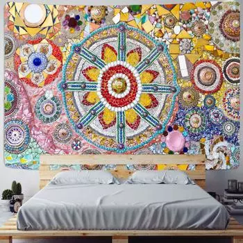 Индийский гобелен Мандала Настенный декор Бохо Настенные гобелены Психоделический хиппи Фоновый гобелен Настенный ковер W150xH100cm