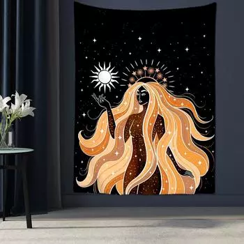 Индийский гобелен с фазой Луны для девочек, настенный Гобелен в богемном стиле, хиппи, колдовство, Таро, Мандала, домашний декор 95x70cm