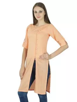 Индийский хлопок Kurti Top Bollywood Women Solid Kurta Этническая туника Повседневная 10 лососевый