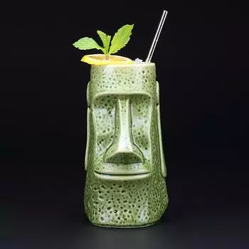 Индийский идол Тотем Кружка Тики Ретро Гавайи Бар Керамика Чашка для напитка Коктейльное стекло Каменная статуя Пляжное смешивание Контейнер для вина и смузи Black Stetu Mug 700ml