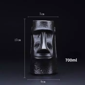 Индийский идол Тотем Кружка Тики Ретро Гавайи Бар Керамика Чашка для напитка Коктейльное стекло Каменная статуя Пляжное смешивание Контейнер для вина и смузи Black Stetu Mug 700ml