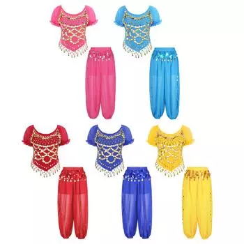 Индийский костюм для танца живота, блестящий укороченный топ и шаровары, нарядное платье для вечеринки в стиле Болливуда, женский комплект танцевальной одежды One Size горячий розовый