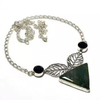 Индийский мох, агат, аметист, драгоценный камень 925, посеребренное ювелирное ожерелье, 18 дюймов 18 зелёный