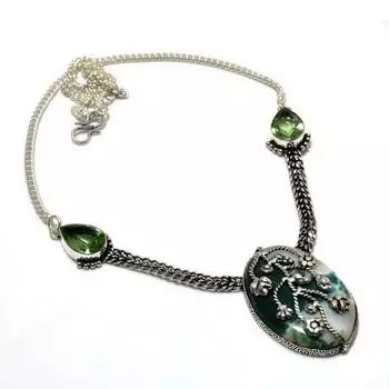 Индийский моховой агат-цаворит, драгоценный камень 925, посеребренное ювелирное ожерелье, 18 дюймов 18 зелёный