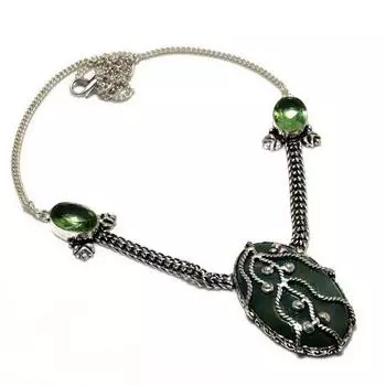 Индийский моховой агат-цаворит, драгоценный камень 925, посеребренное ювелирное ожерелье, 18 дюймов 18 зелёный