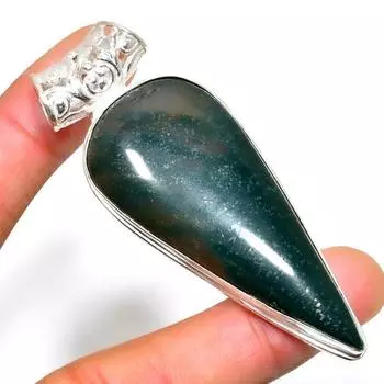 Индийский моховой агат, драгоценный камень 925 пробы, посеребренный ювелирный кулон ручной работы 2,65 дюйма 2.65 зелёный